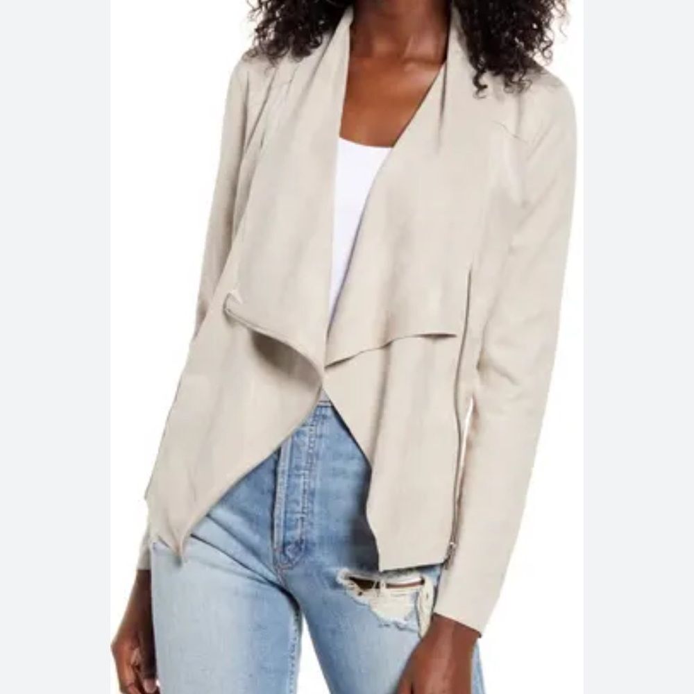 Blank NYC Drape Front Faux Suede Jacket taupe Asymmetrical Jacket XS